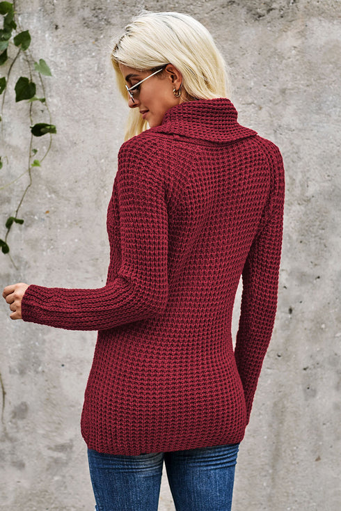 Buttoned Wrap Turtleneck Sweater